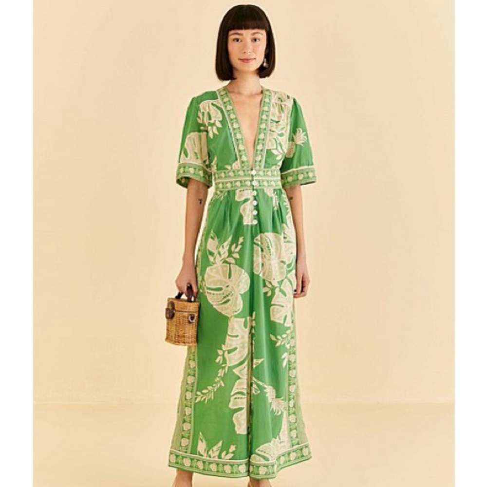FARM Rio monsteras green jumpsuit